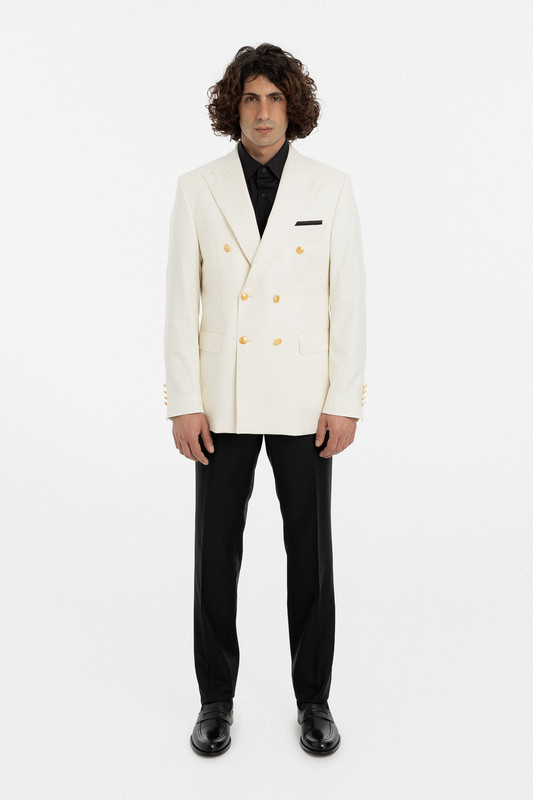 Ivory Double-Breasted Blazer with Gold Buttons