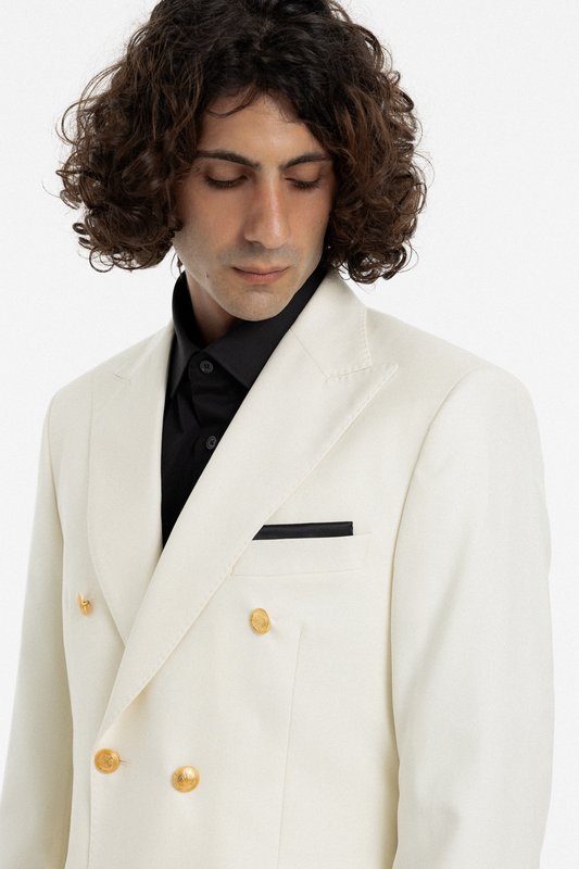 Ivory Double-Breasted Blazer with Gold Buttons
