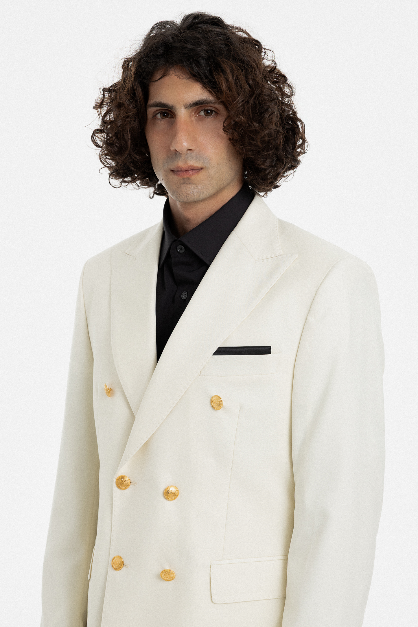 Ivory Double-Breasted Blazer with Gold Buttons