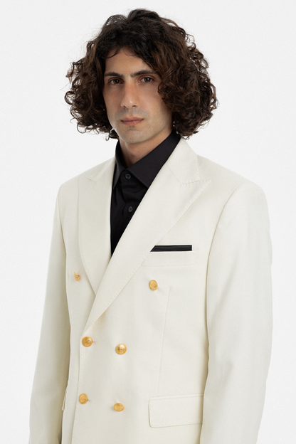 Ivory Double-Breasted Blazer with Gold Buttons