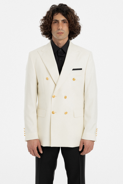 Ivory Double-Breasted Blazer with Gold Buttons