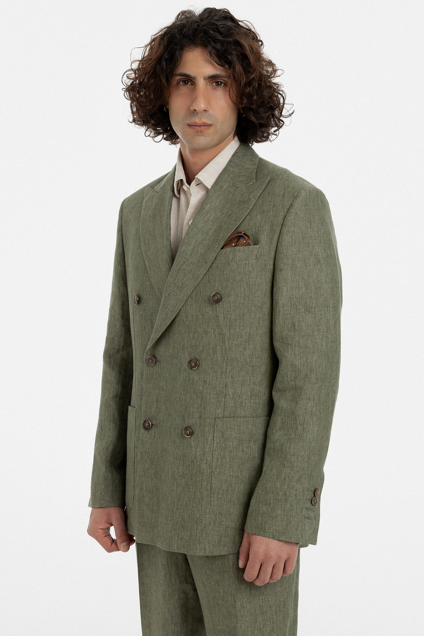 Olive Linen Double-Breasted Suit