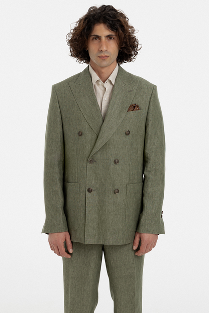 Olive Linen Double-Breasted Suit