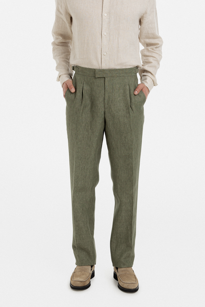 Olive Linen Double-Breasted Suit