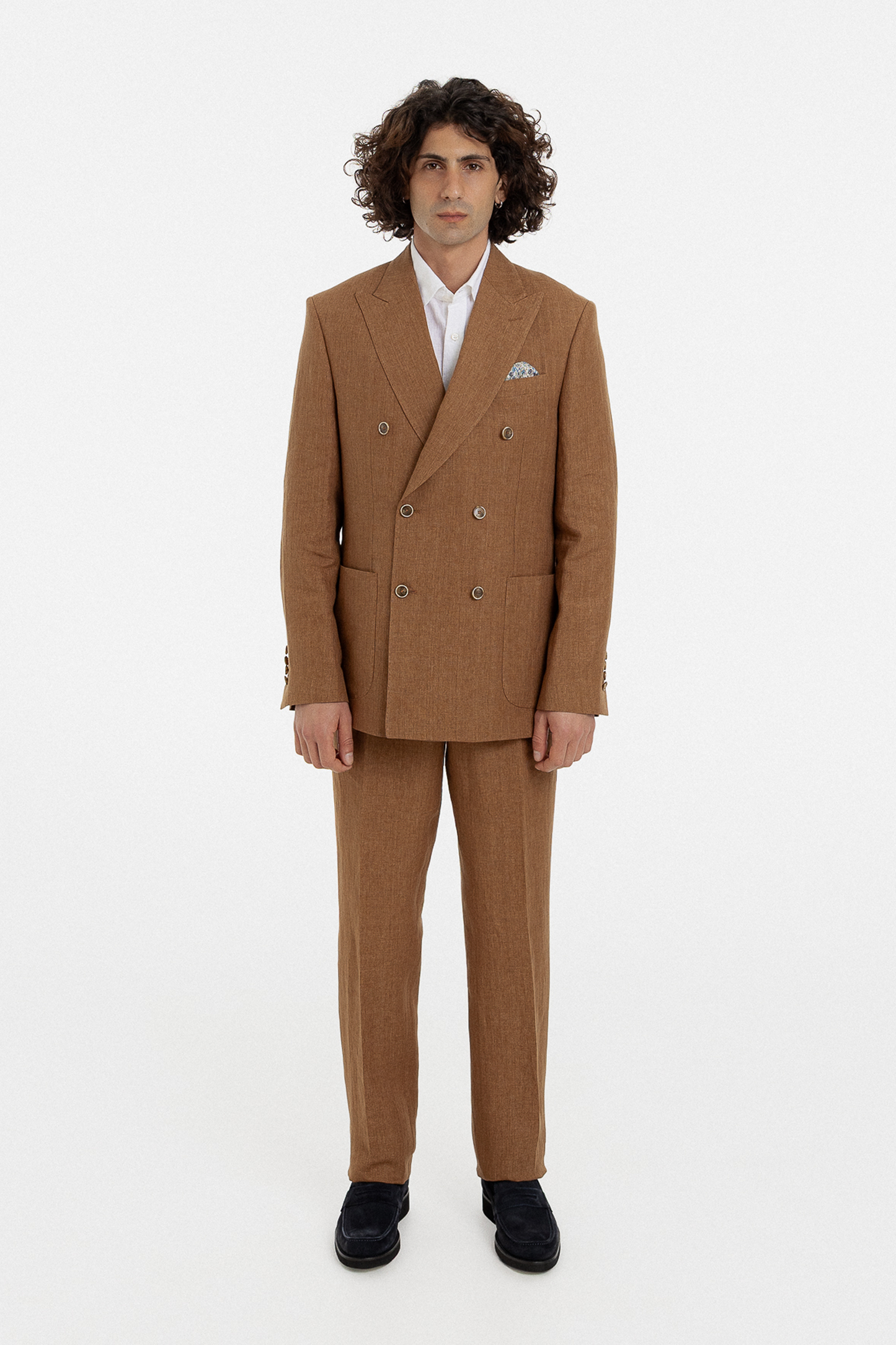 Caramel Linen Double-Breasted Suit