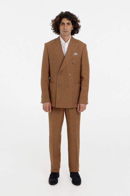 Caramel Linen Double-Breasted Suit
