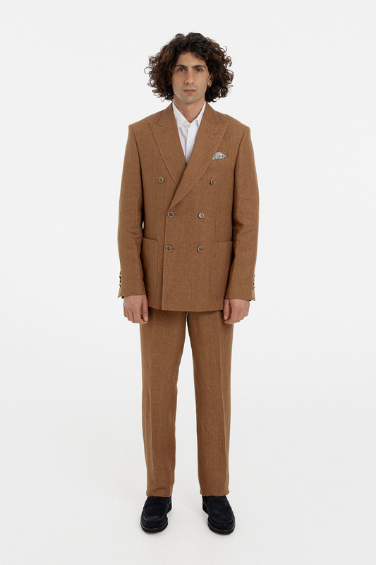 Caramel Linen Double-Breasted Suit