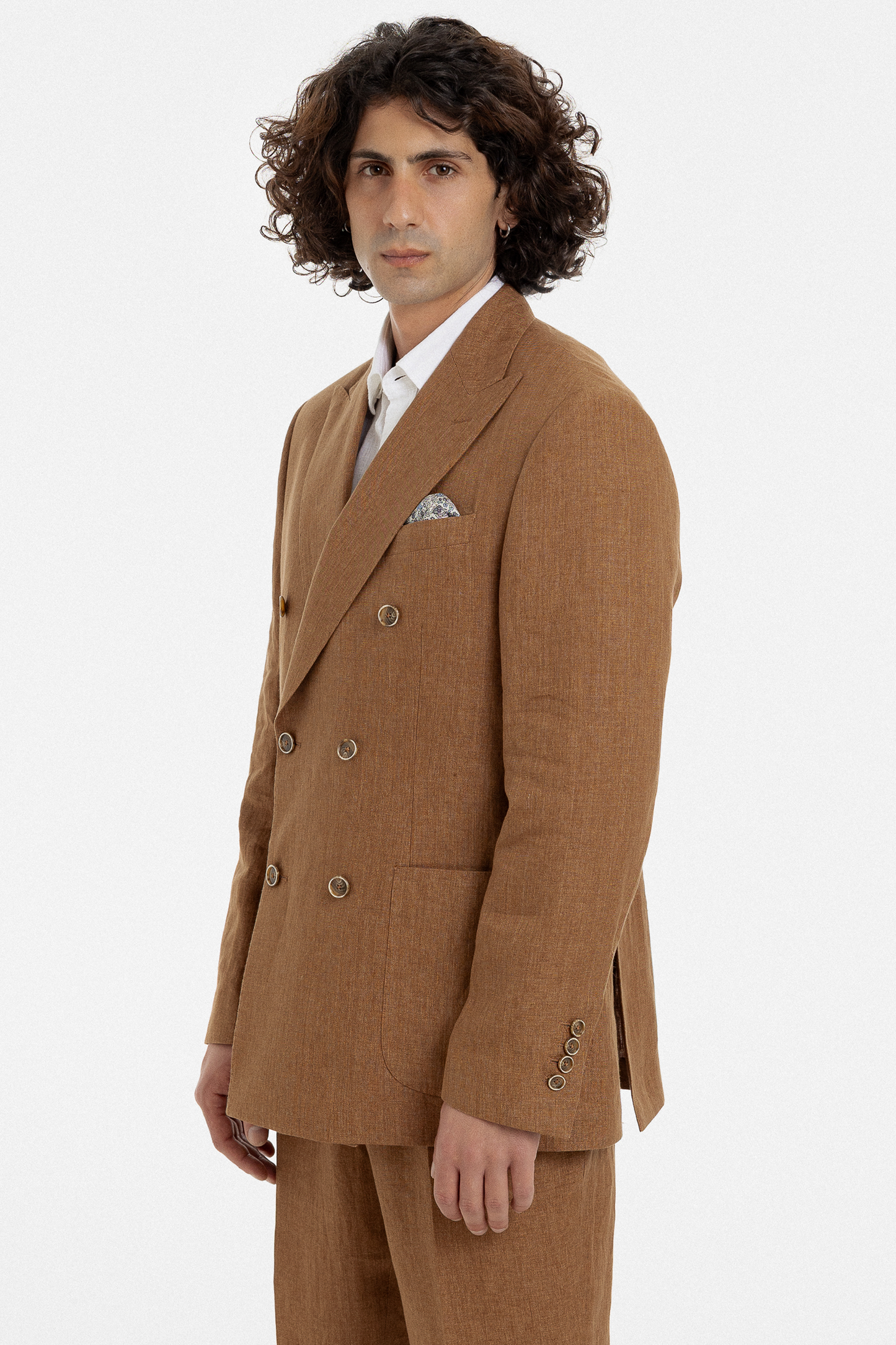 Caramel Linen Double-Breasted Suit