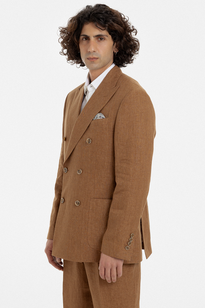 Caramel Linen Double-Breasted Suit