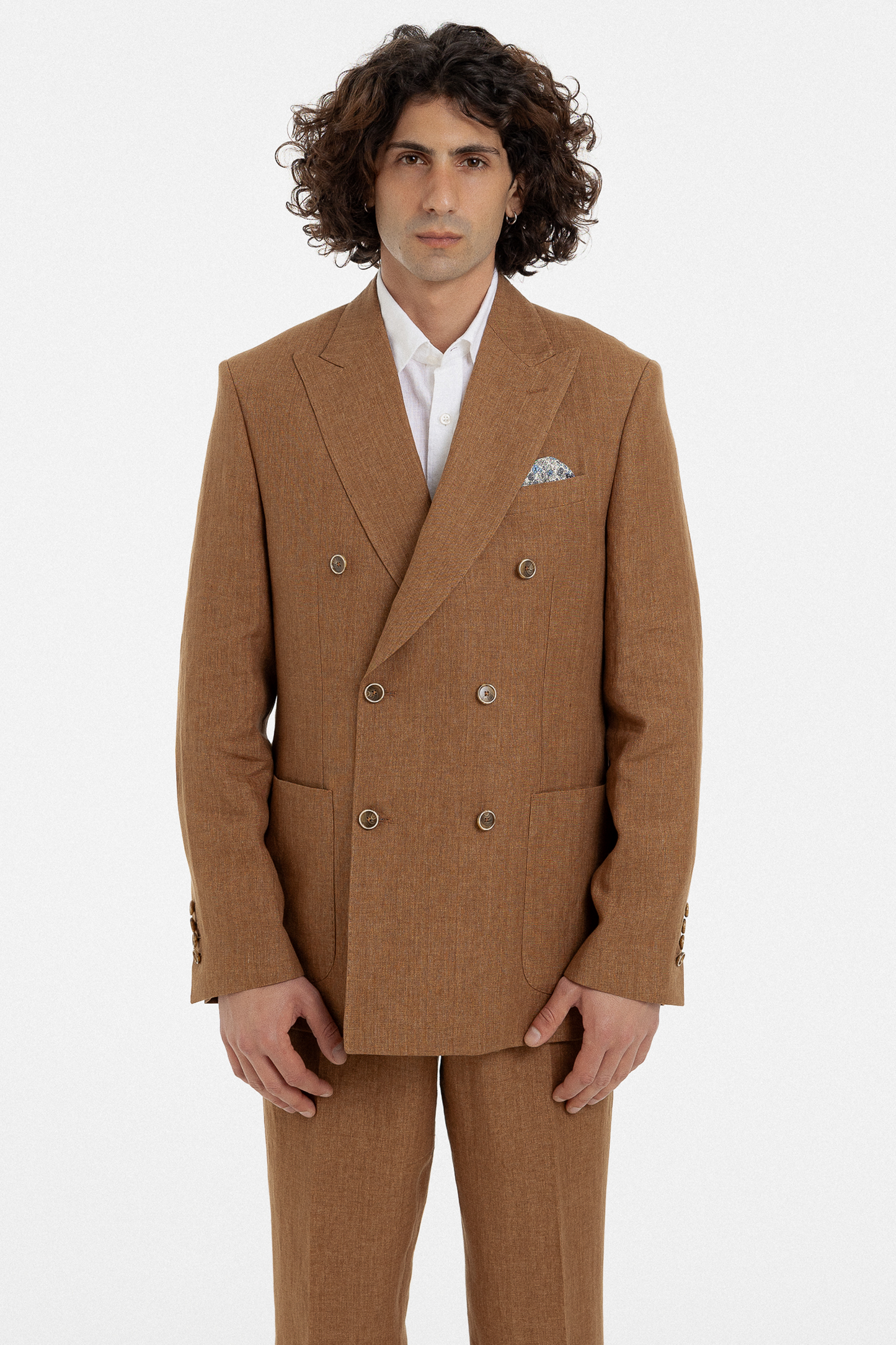 Caramel Linen Double-Breasted Suit