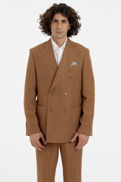 Caramel Linen Double-Breasted Suit