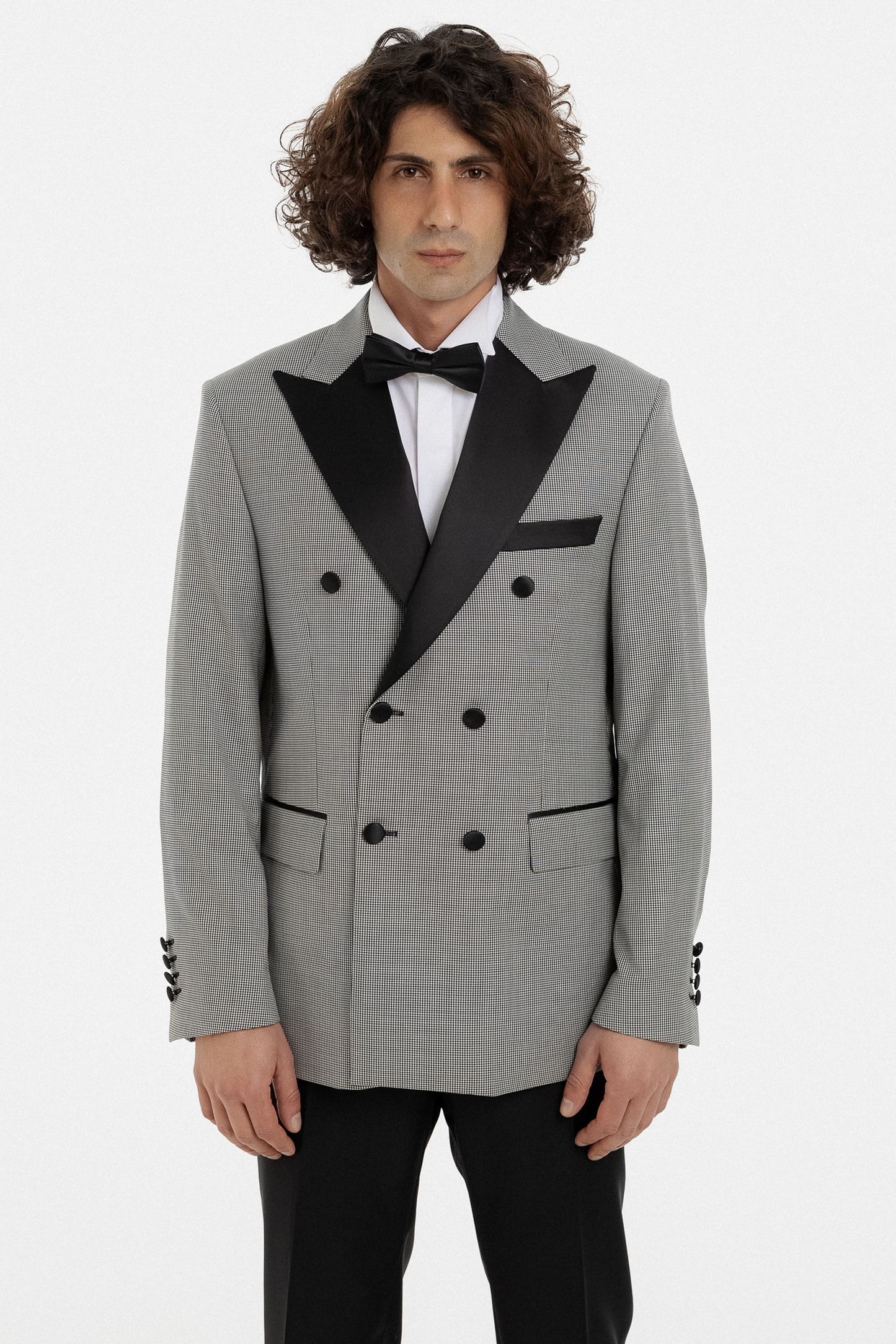 Grey Houndstooth Double-Breasted Tuxedo
