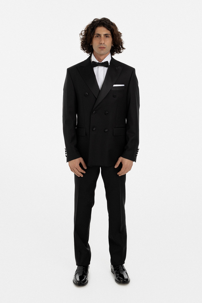 Black Double-Breasted Peak Lapel Tuxedo