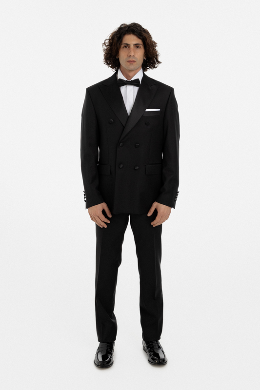 Black Double-Breasted Peak Lapel Tuxedo