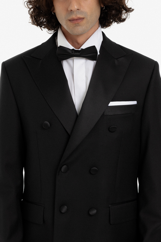 Black Double-Breasted Peak Lapel Tuxedo