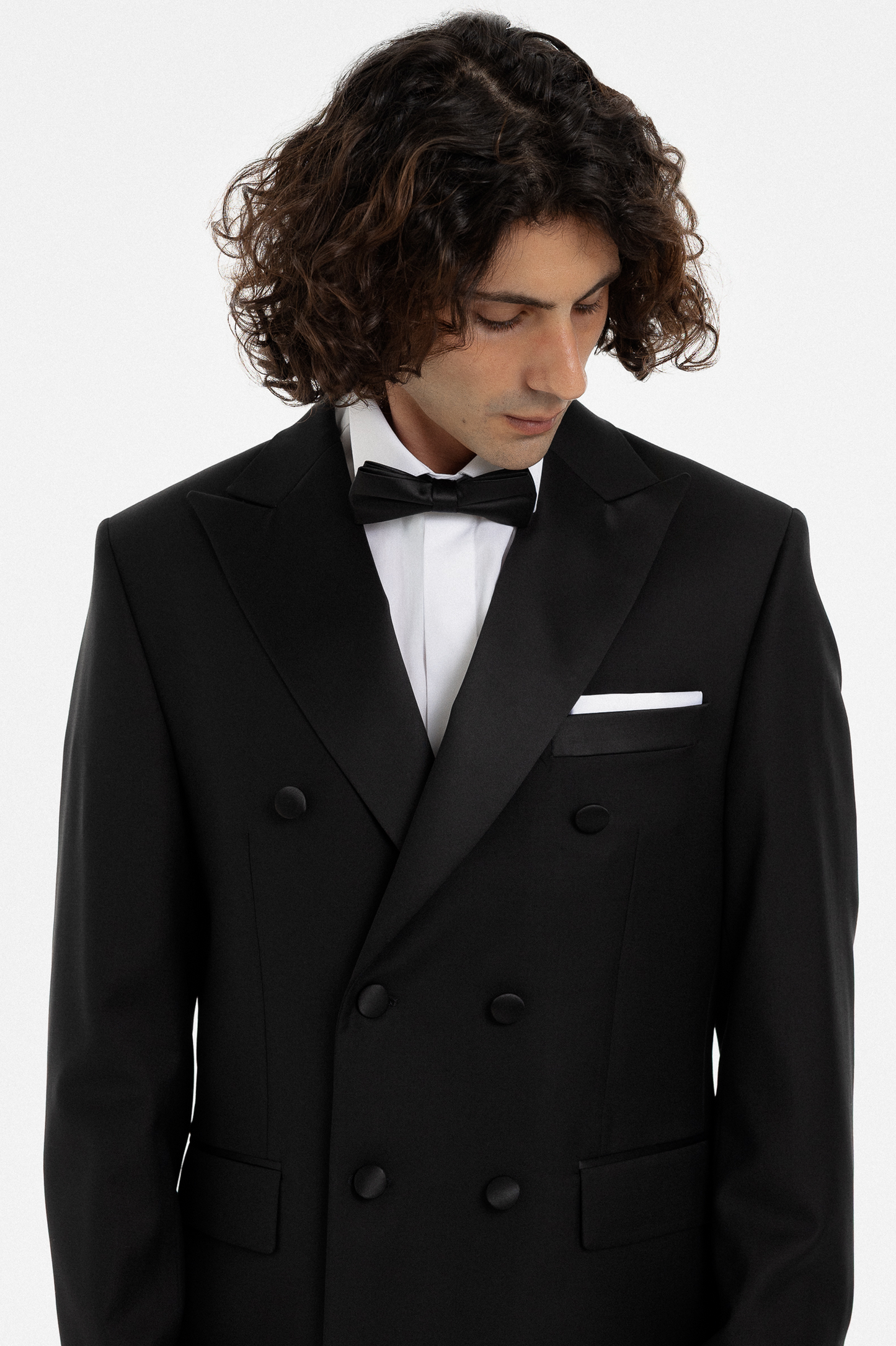 Black Double-Breasted Peak Lapel Tuxedo