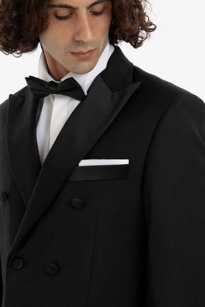 Black Double-Breasted Peak Lapel Tuxedo