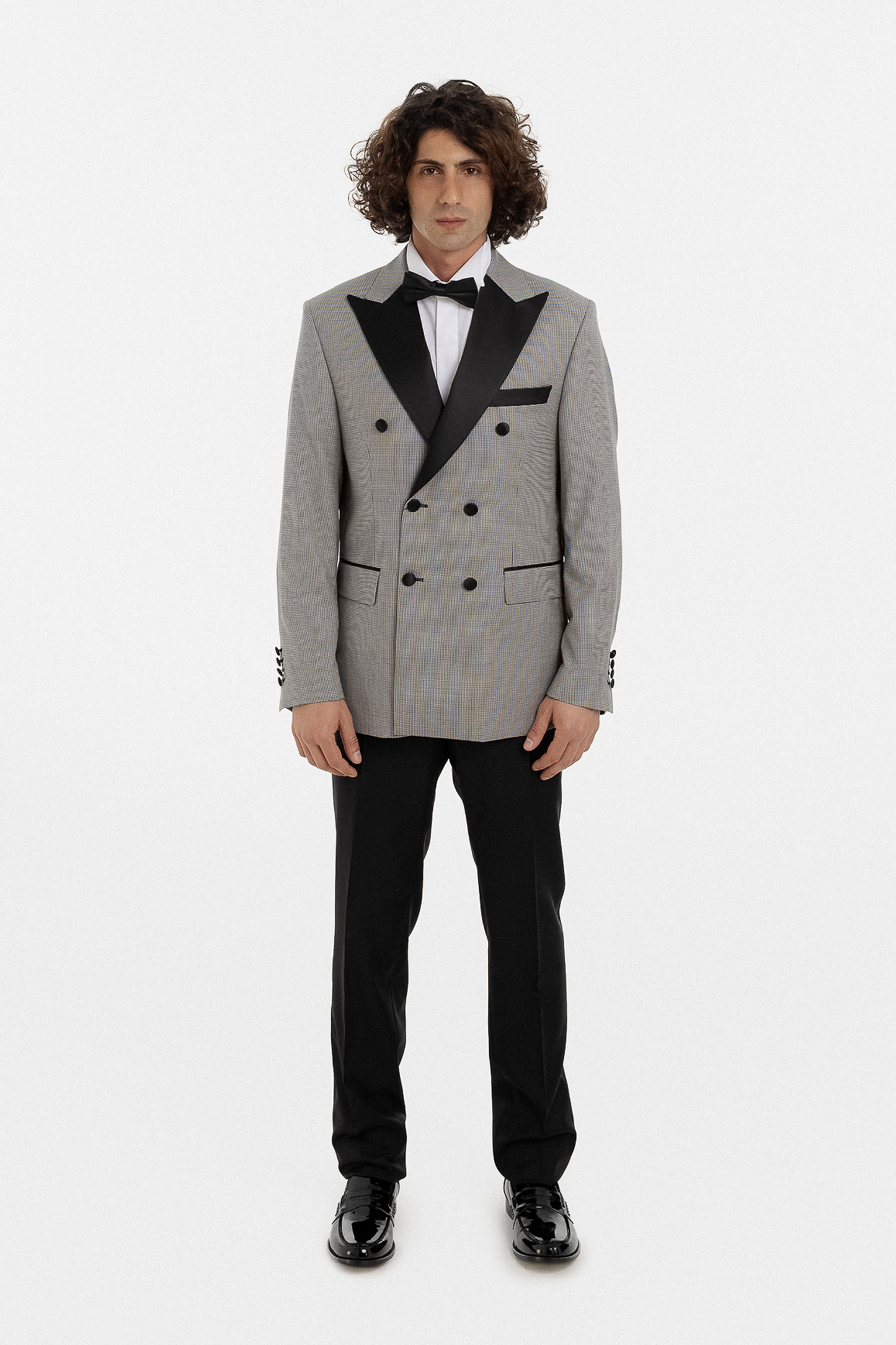 Grey Houndstooth Double-Breasted Tuxedo