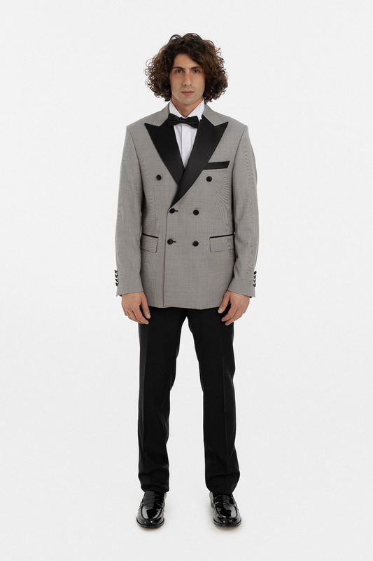 Grey Houndstooth Double-Breasted Tuxedo