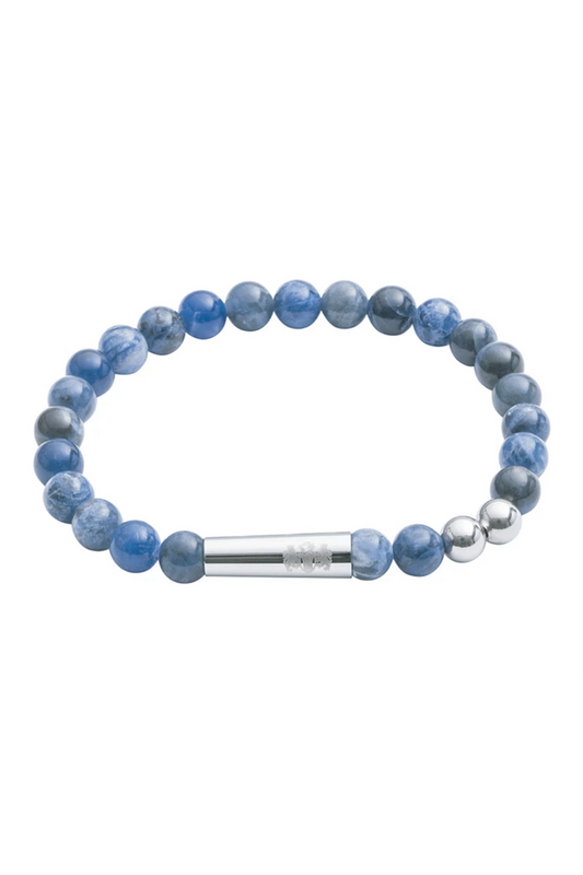 Blue Sodalite Bead Bracelet with Stainless Steel Detail