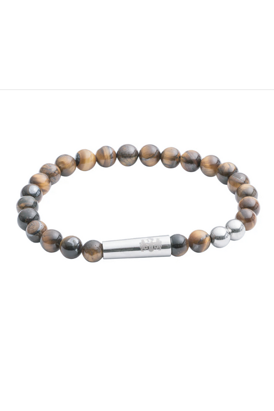 Tiger Eye Bead Bracelet with Stainless Steel Detail