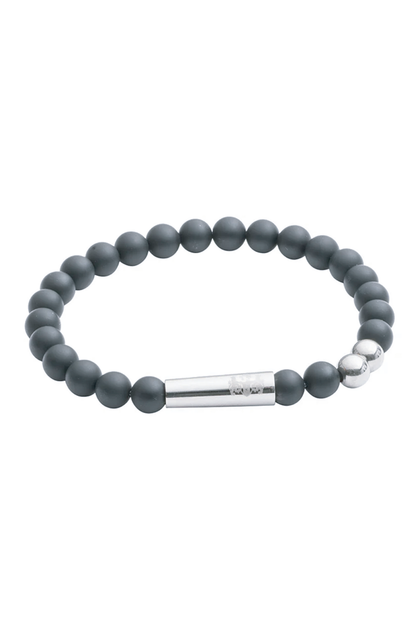 Matte Black Onyx Bead Bracelet with Stainless Steel Detail