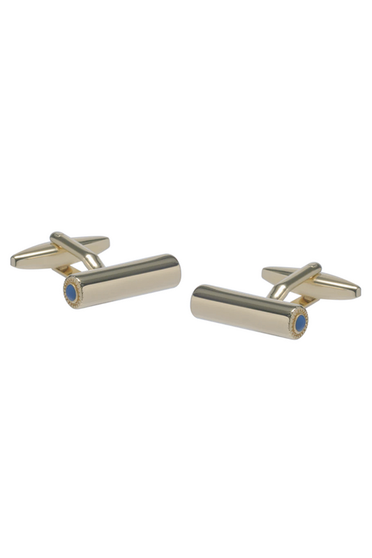 Gold Plated Bar Cufflinks with Blue Enamel Detail
