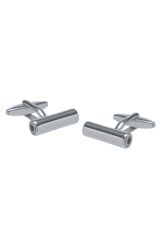 Rhodium Plated Bar Cufflinks with Black Enamel Detail