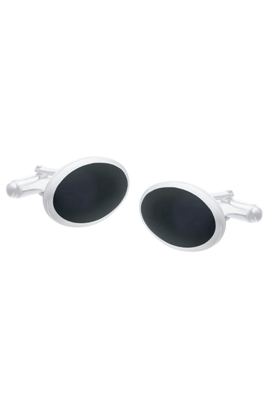 Sterling Silver Oval Onyx Cufflinks