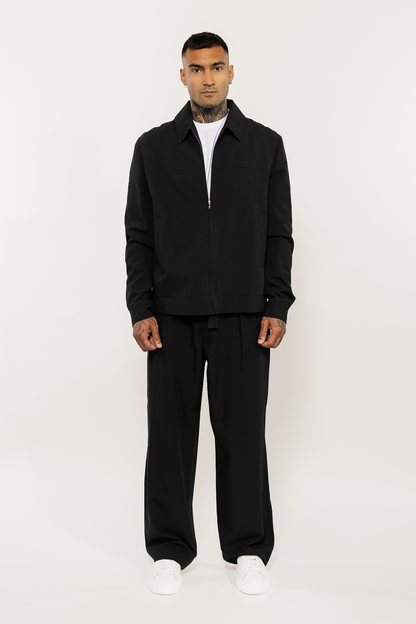 Black Straight Collar Bomber Jacket