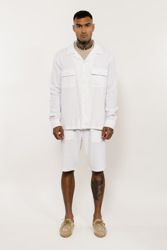 White Linen Blend Overshirt