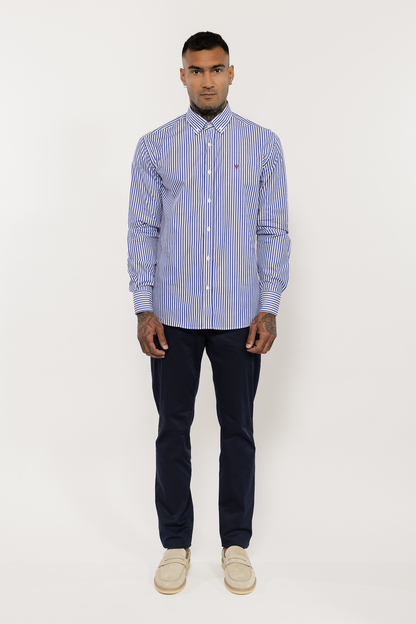 Blue Striped Cotton Shirt with Embroidered Logo