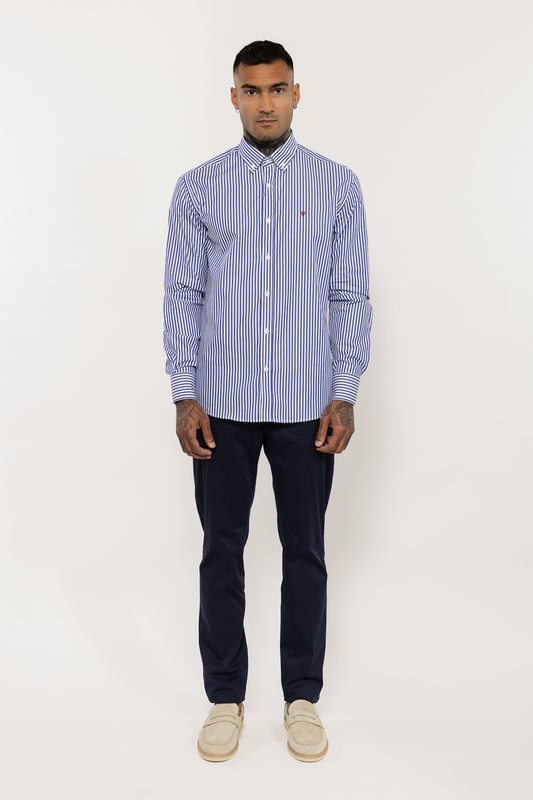 Blue Striped Cotton Shirt with Embroidered Logo