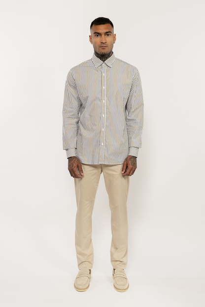 Khaki Green Striped Cotton Shirt