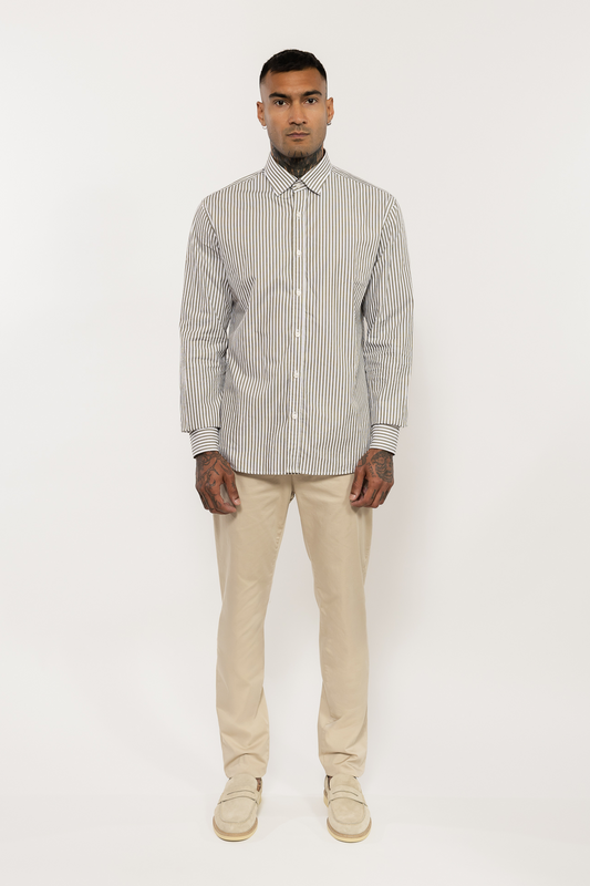 Khaki Green Striped Cotton Shirt