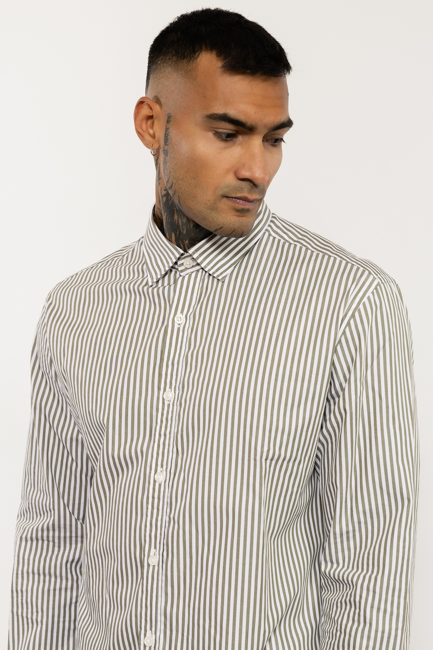Khaki Green Striped Cotton Shirt