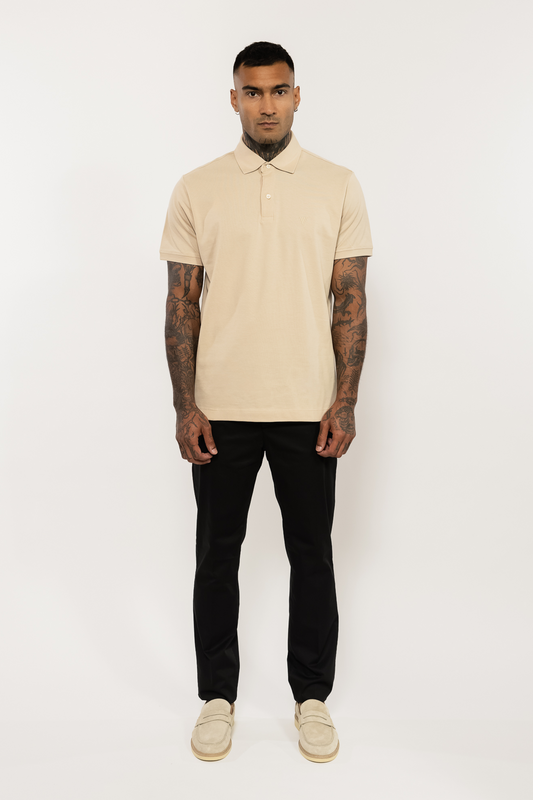 Beige Polo Shirt V Logo Embroidery