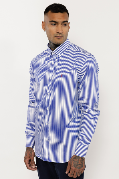 Blue Striped Cotton Shirt with Embroidered Logo