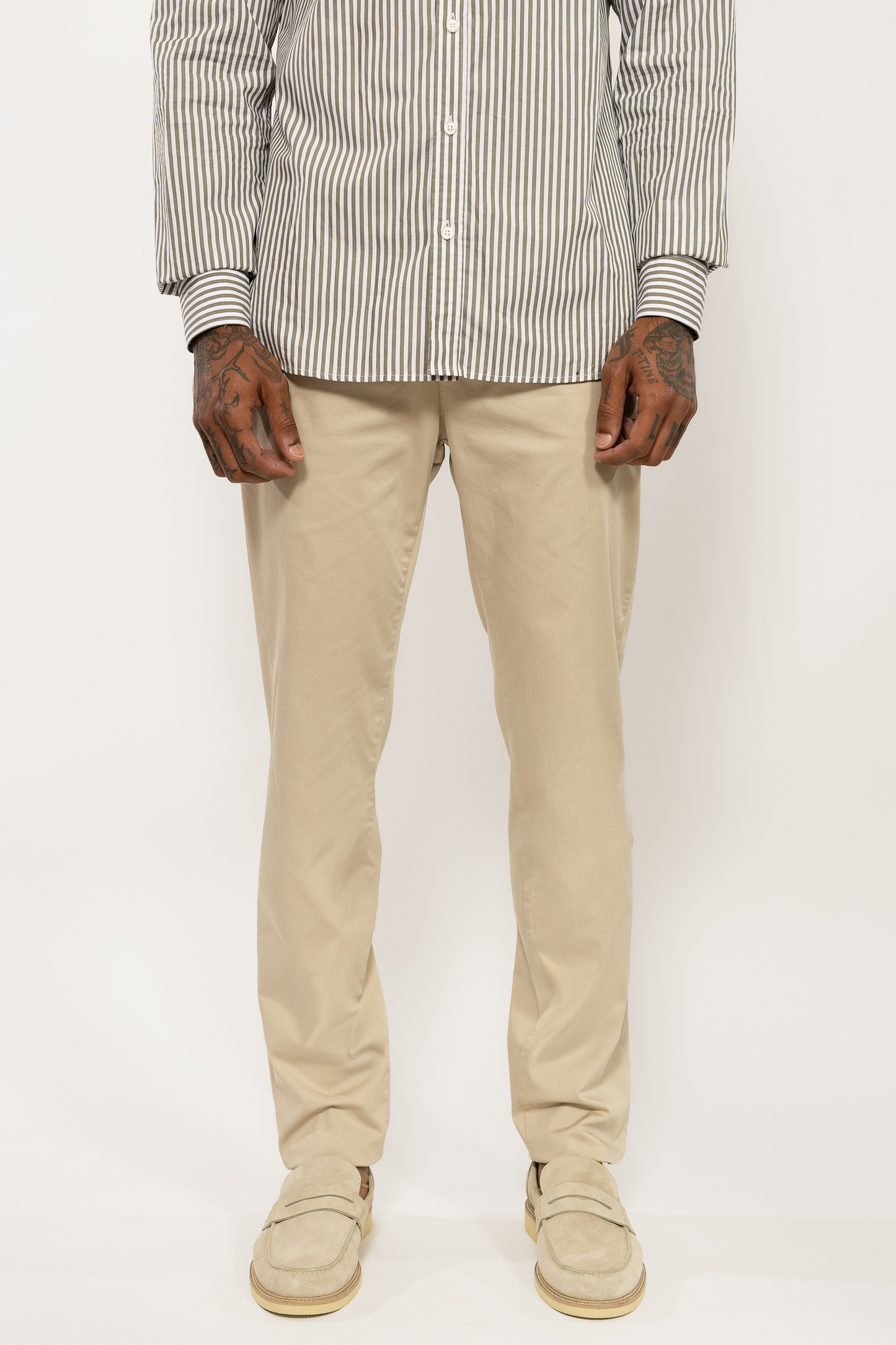 Khaki Green Striped Cotton Shirt