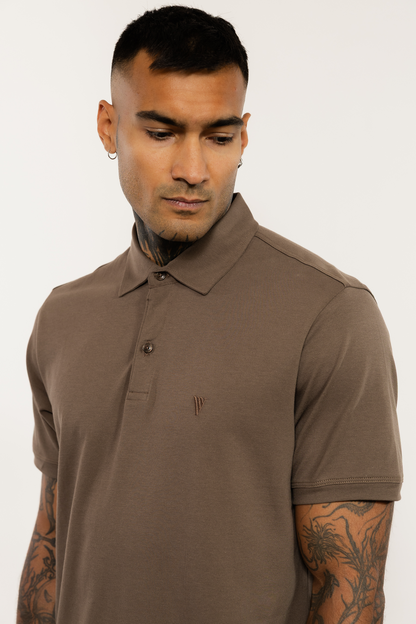 Brown Polo Shirt V Logo Embroidery