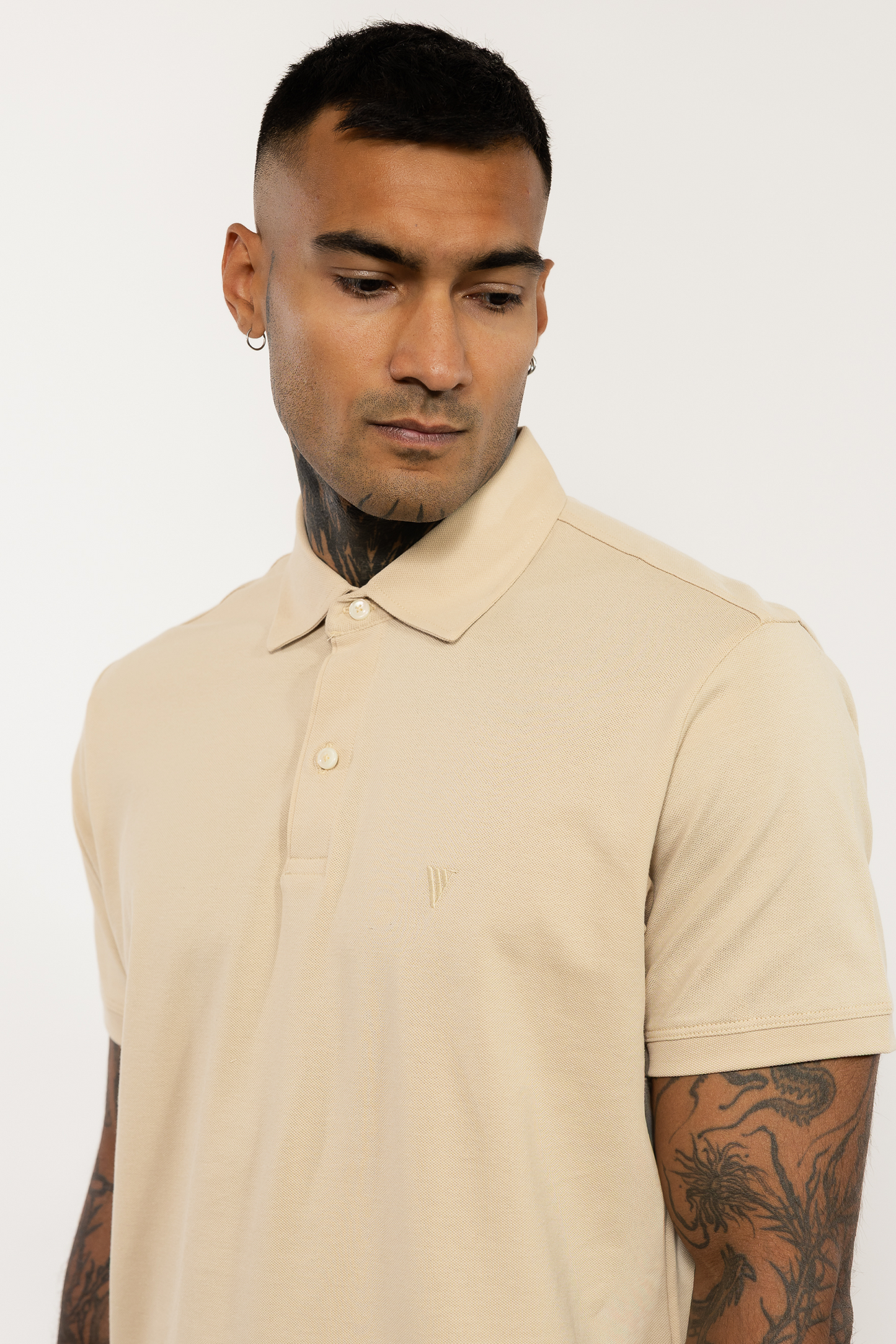 Beige Polo Shirt V Logo Embroidery
