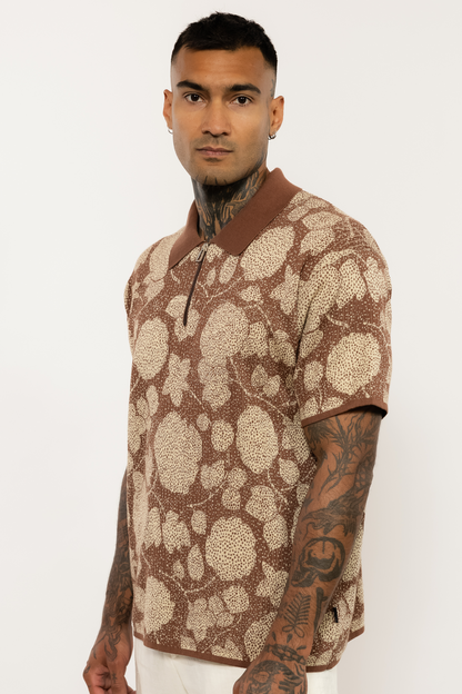 Knitted Patterned Brown Polo
