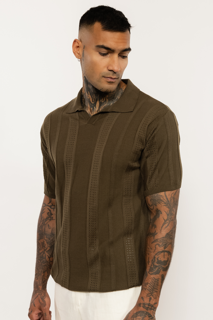 Brown Toned Knitted Polo Shirt