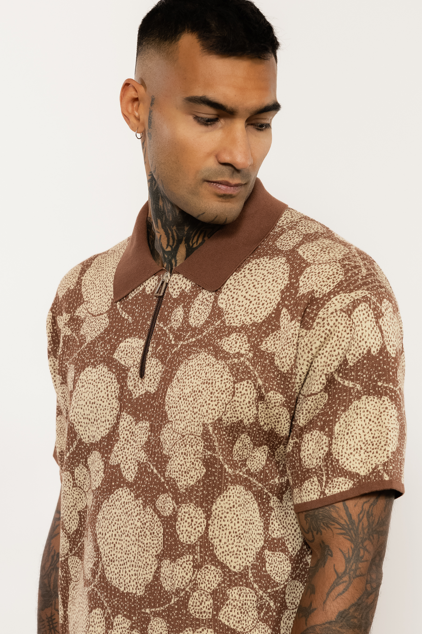 Knitted Patterned Brown Polo