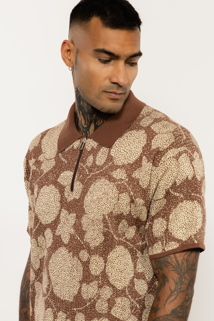 Knitted Patterned Brown Polo