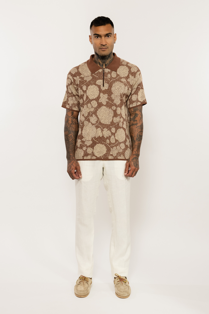 Knitted Patterned Brown Polo