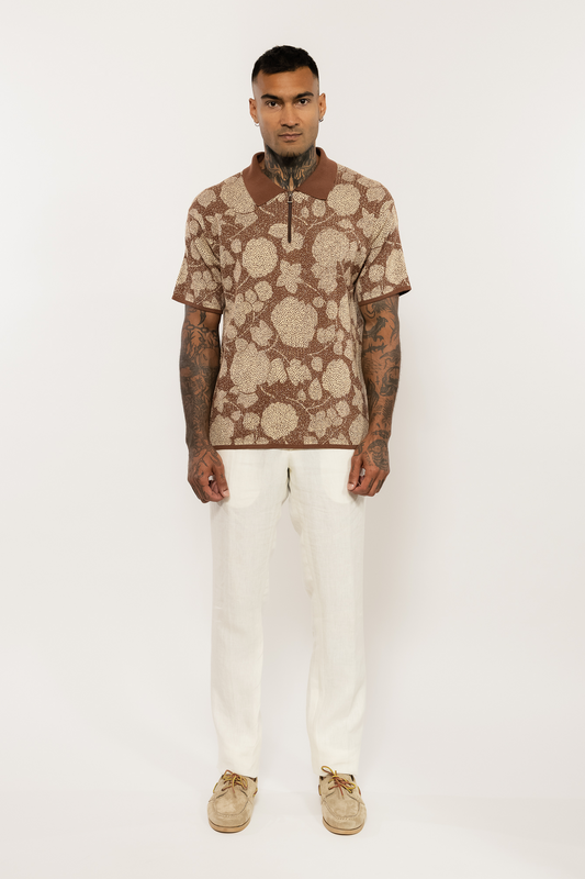 Knitted Patterned Brown Polo