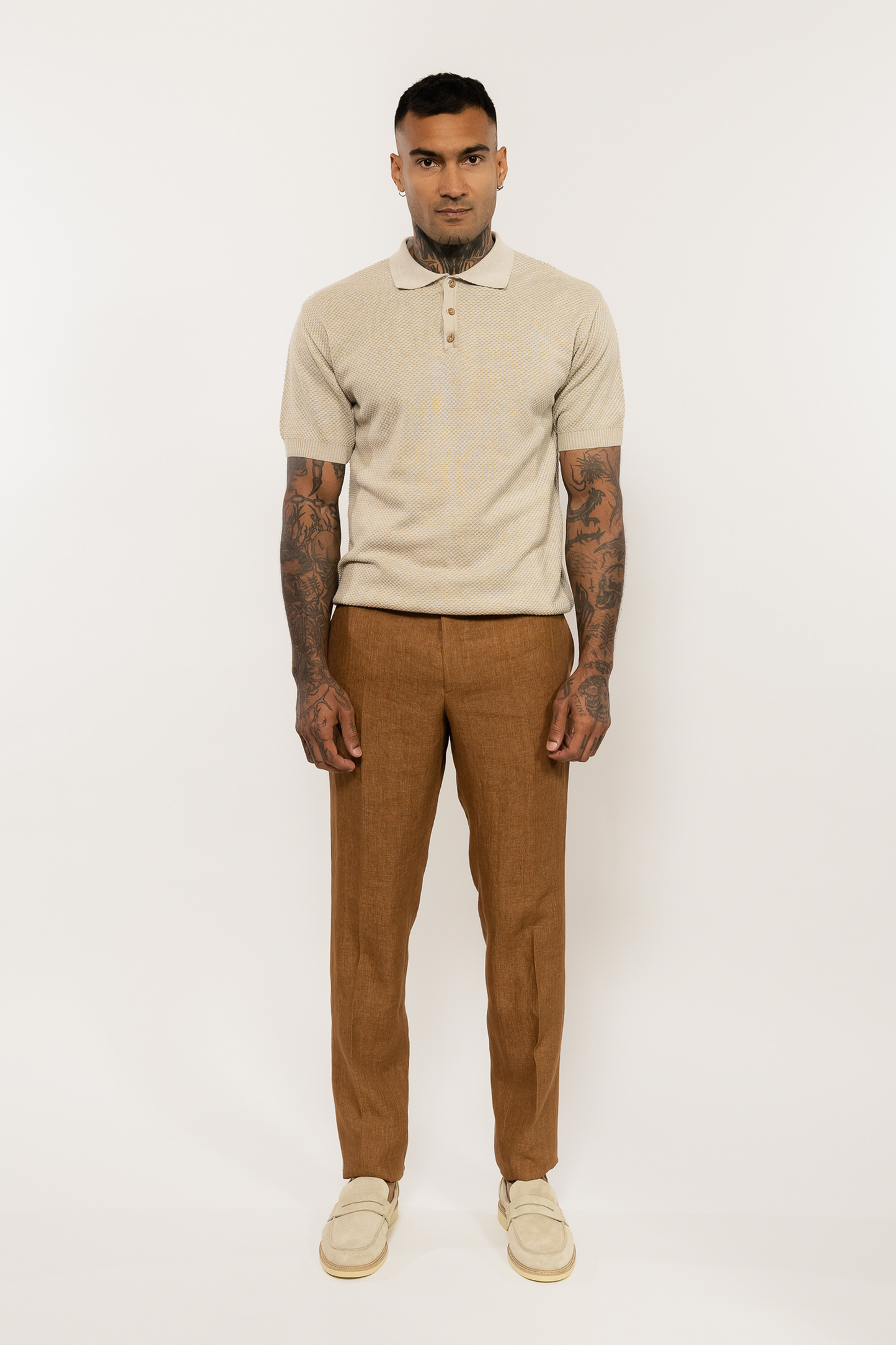 Knitted Beige Polo Shirt