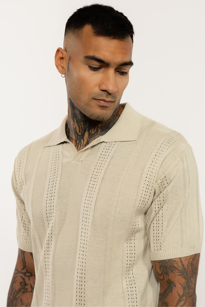 Beige Toned Knitted Polo Shirt
