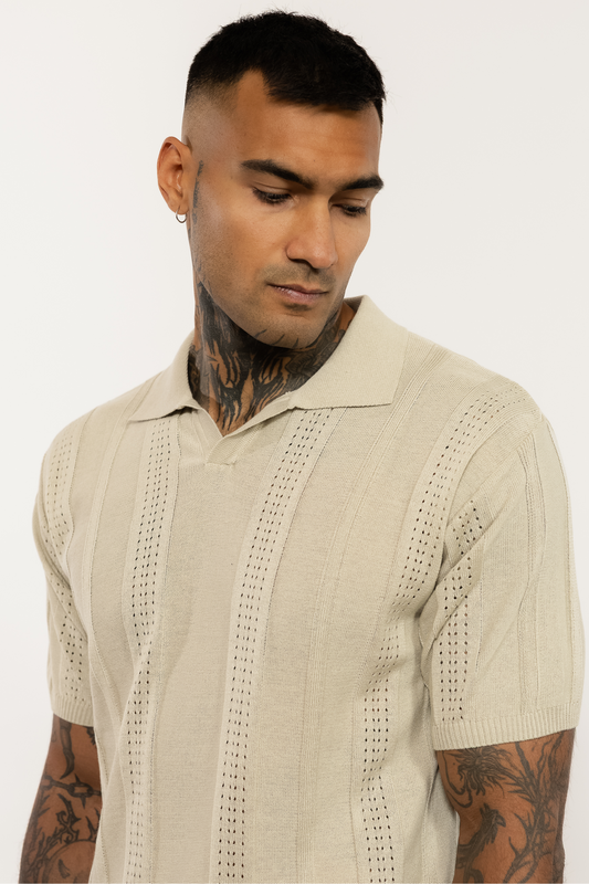 Beige Toned Knitted Polo Shirt